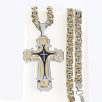 Two-Tone Stainless Steel Cross Pendant Necklace for Men and Women - Buzzastore