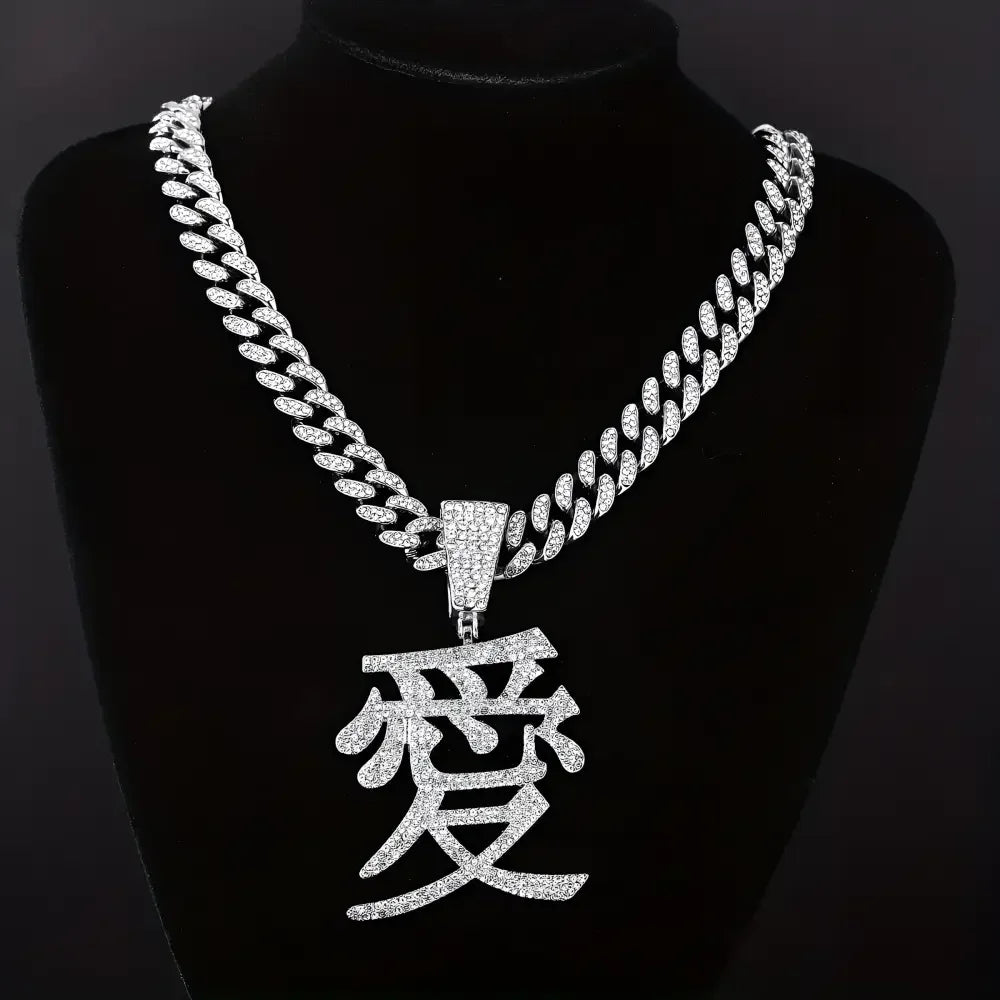 Silver Love Pendant Necklace with Chinese Character Design - Buzzastore