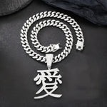 Silver Love Pendant Necklace with Chinese Character Design - Buzzastore