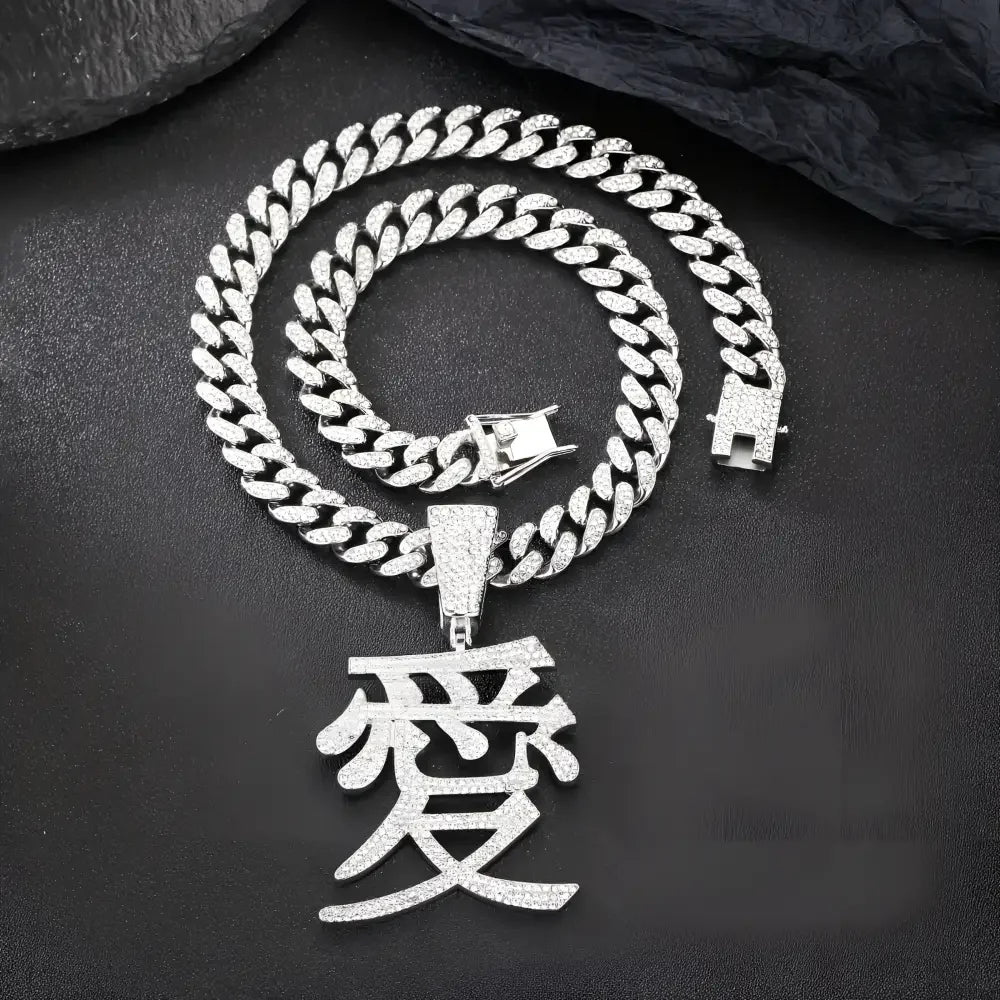 Silver Love Pendant Necklace with Chinese Character Design - Buzzastore