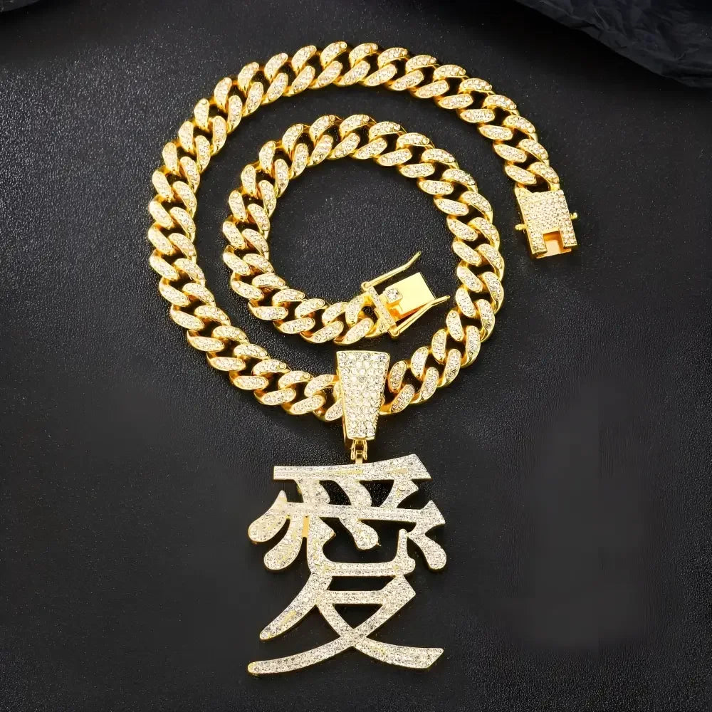Silver Love Pendant Necklace with Chinese Character Design - Buzzastore