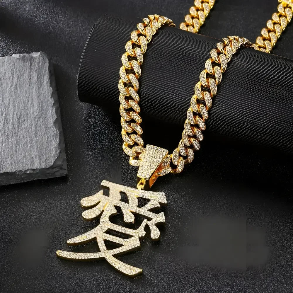 Silver Love Pendant Necklace with Chinese Character Design - Buzzastore