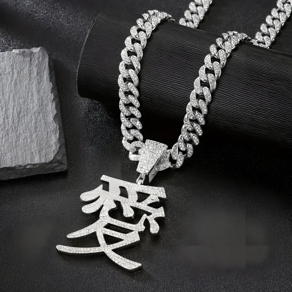 Silver Love Pendant Necklace with Chinese Character Design - Buzzastore