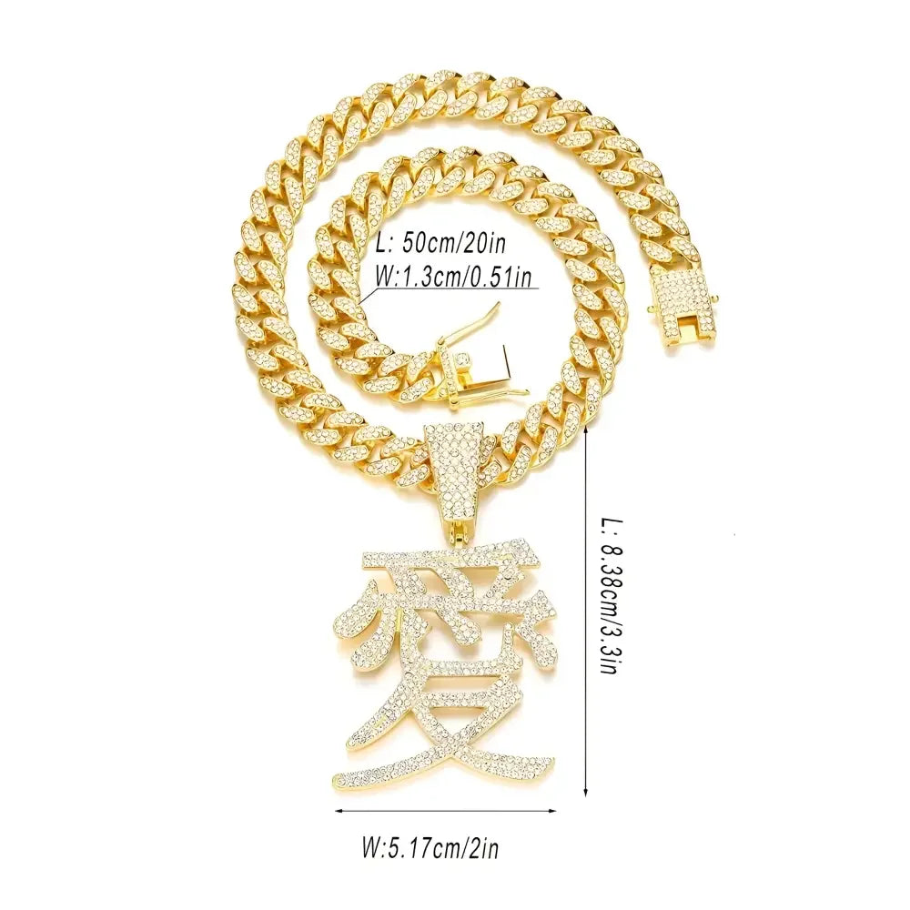 Silver Love Pendant Necklace with Chinese Character Design - Buzzastore