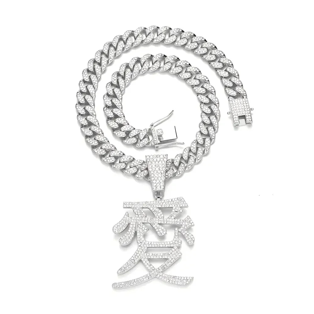 Silver Love Pendant Necklace with Chinese Character Design - Buzzastore