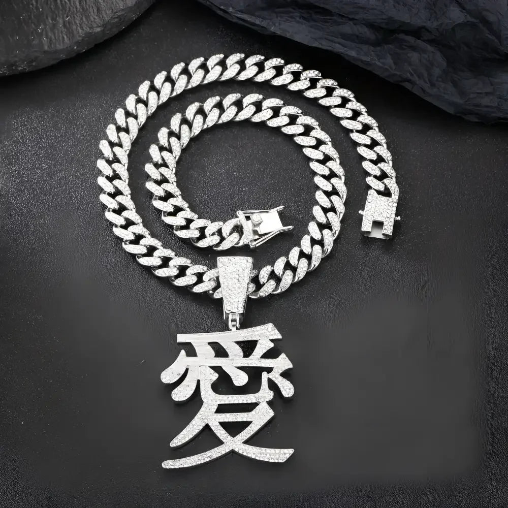 Silver Love Pendant Necklace with Chinese Character Design - Buzzastore