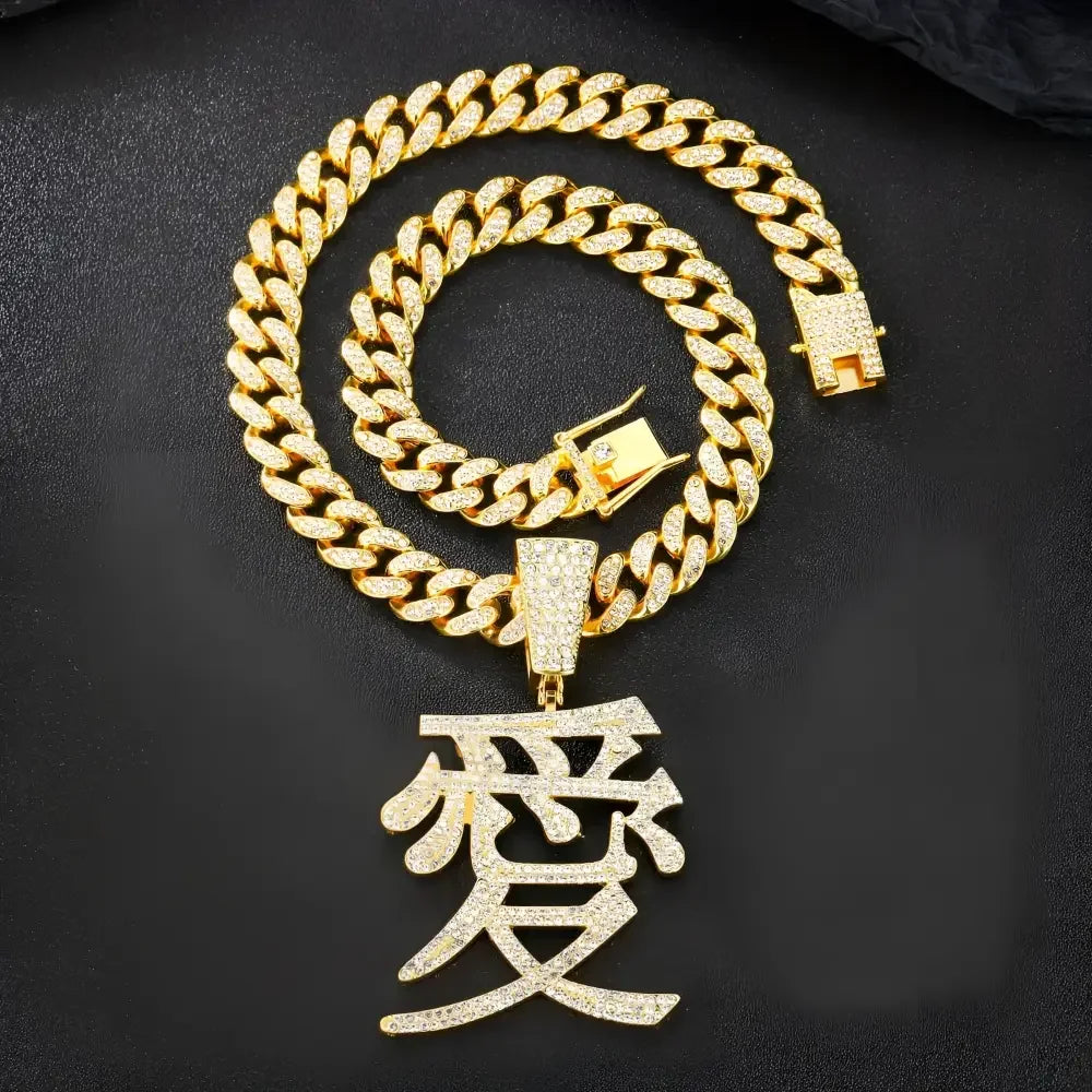 Silver Love Pendant Necklace with Chinese Character Design - Buzzastore
