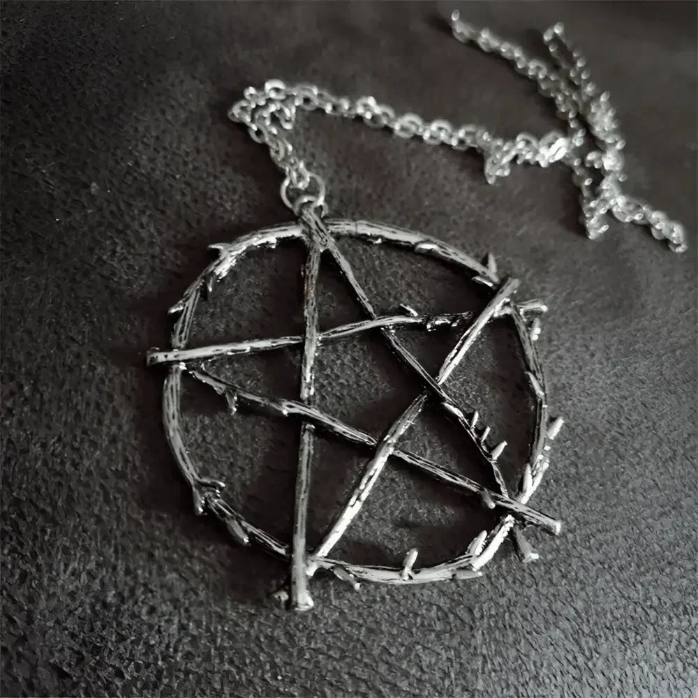 Silver Pentagram Star Pendant Necklace Mystical Jewelry Accessory - Buzzastore