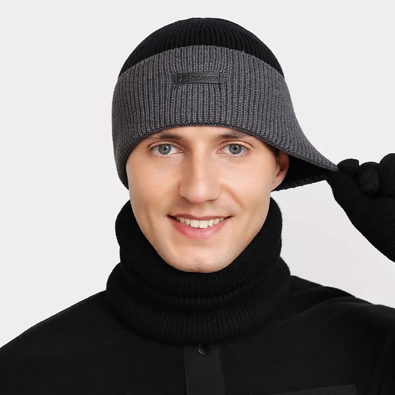 Warm Woolen Trucker Hat for Men - Thickened Cold-Proof Knitted Cap for Winter Outdoor Sports - Buzzastore