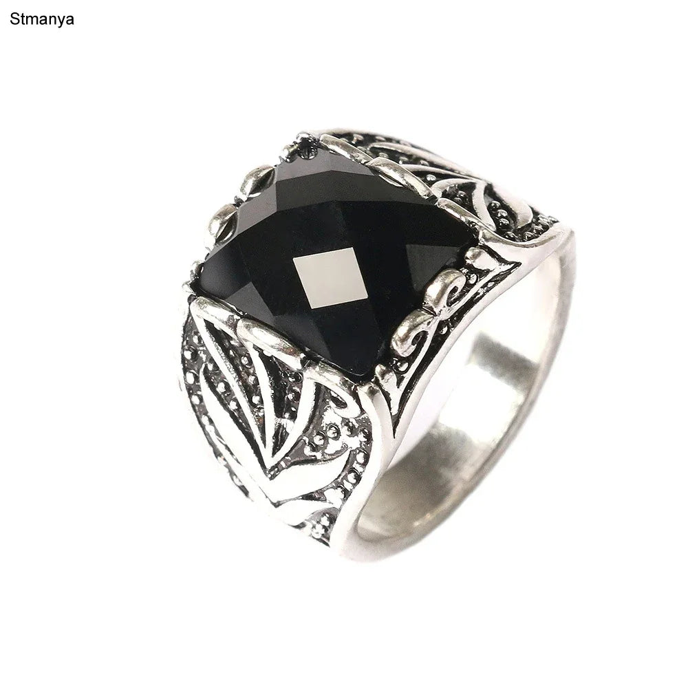 Retro Silver Electroplated Black Mens Ring - Fashion Tidal Jewelry 31029 - Buzzastore