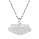 Mens Stainless Steel Punk Las Vegas Pendant Necklace Key Chain - Geometric Choker Jewelry for Women - Buzzastore