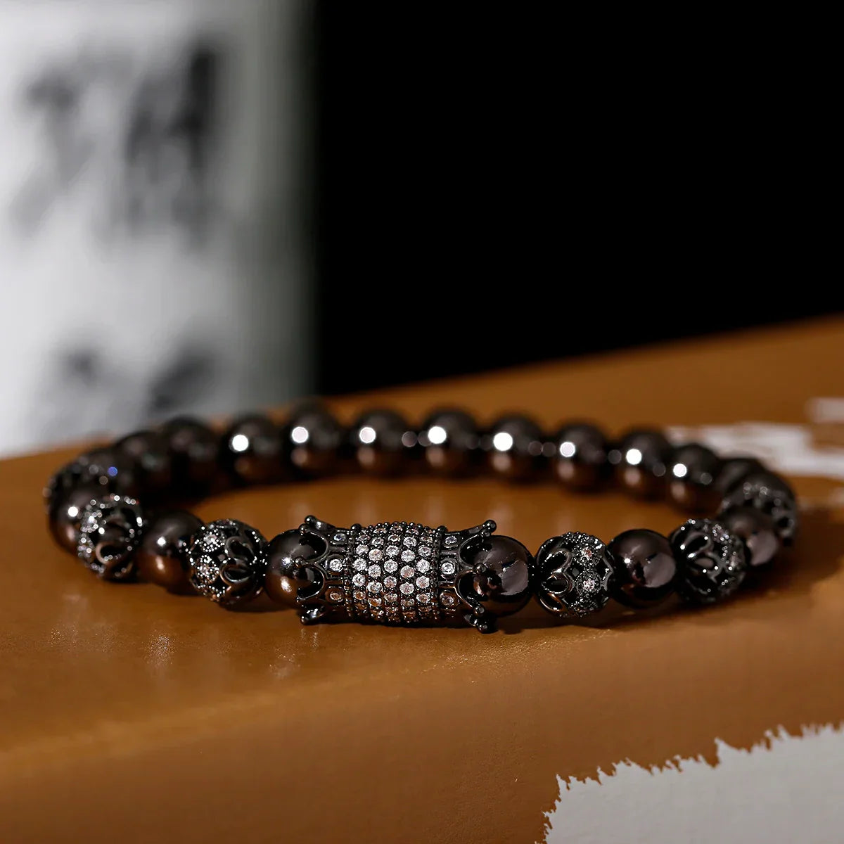 Luxury Crystal CZ Crown Flower Bead Bracelet for Men Women - Elegant Gift Jewelry - Buzzastore