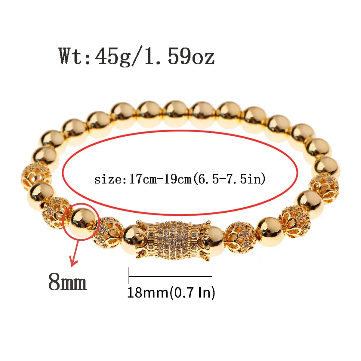 Luxury Crystal CZ Crown Flower Bead Bracelet for Men Women - Elegant Gift Jewelry - Buzzastore