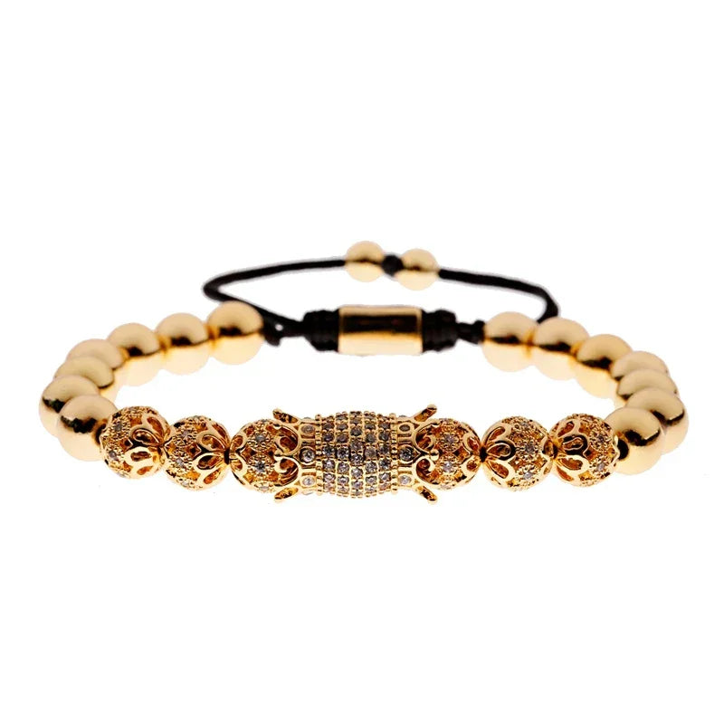 Luxury Crystal CZ Crown Flower Bead Bracelet for Men Women - Elegant Gift Jewelry - Buzzastore