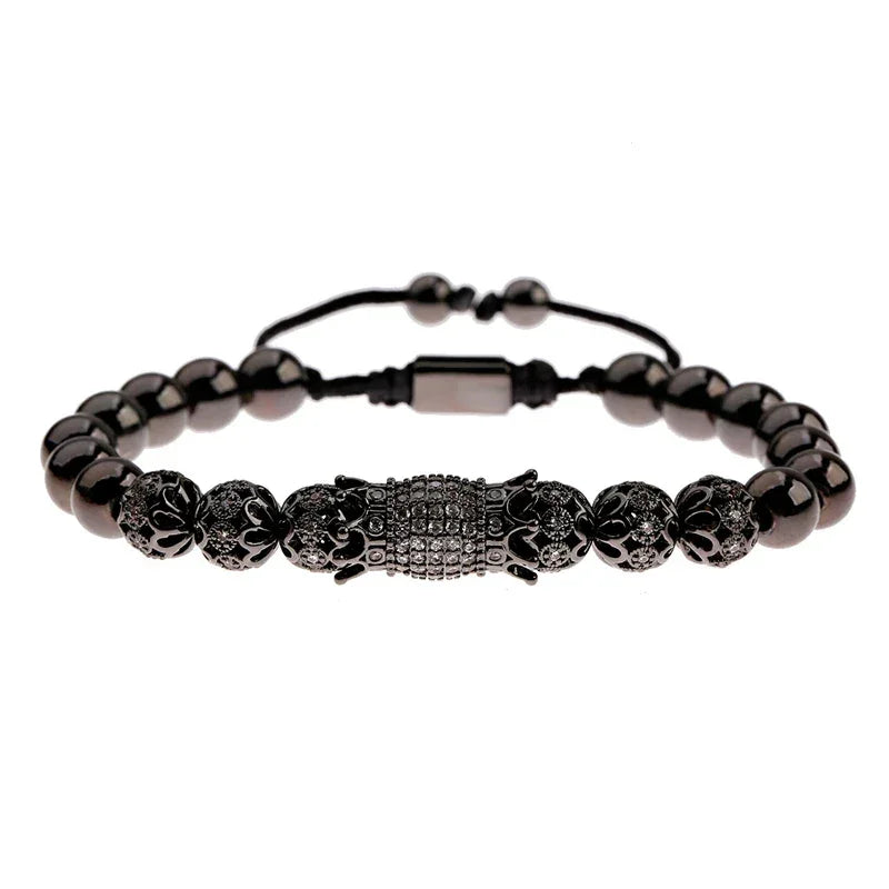 Luxury Crystal CZ Crown Flower Bead Bracelet for Men Women - Elegant Gift Jewelry - Buzzastore