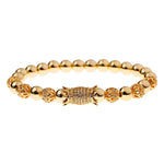 Luxury Crystal CZ Crown Flower Bead Bracelet for Men Women - Elegant Gift Jewelry - Buzzastore