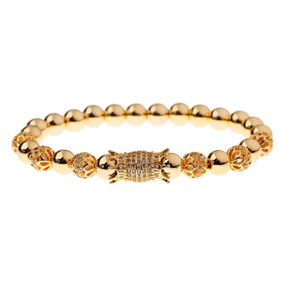 Luxury Crystal CZ Crown Flower Bead Bracelet for Men Women - Elegant Gift Jewelry - Buzzastore
