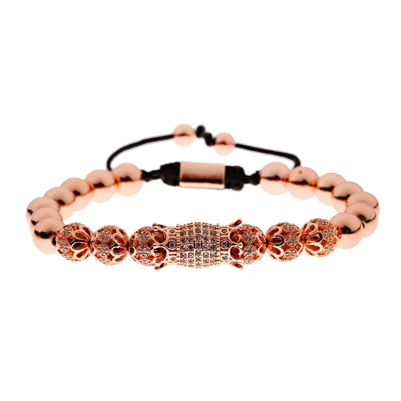 Luxury Crystal CZ Crown Flower Bead Bracelet for Men Women - Elegant Gift Jewelry - Buzzastore