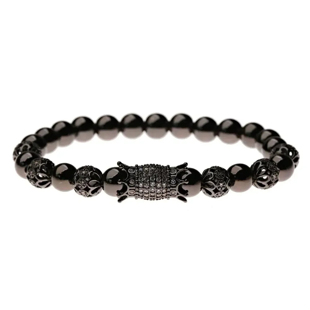 Luxury Crystal CZ Crown Flower Bead Bracelet for Men Women - Elegant Gift Jewelry - Buzzastore