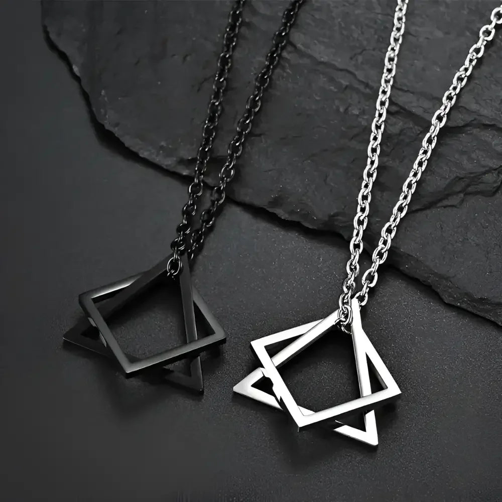 Interlocking Square Triangle Pendant for Men - Modern Geometry Jewelry - Buzzastore