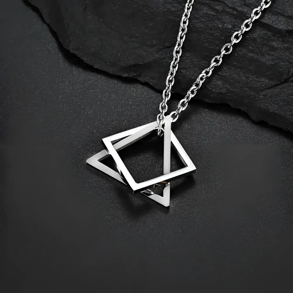 Interlocking Square Triangle Pendant for Men - Modern Geometry Jewelry - Buzzastore