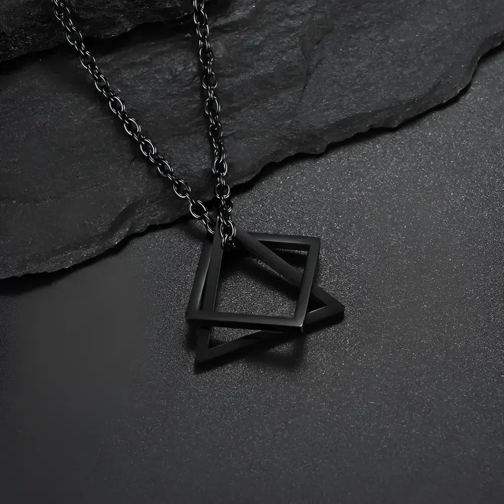 Interlocking Square Triangle Pendant for Men - Modern Geometry Jewelry - Buzzastore
