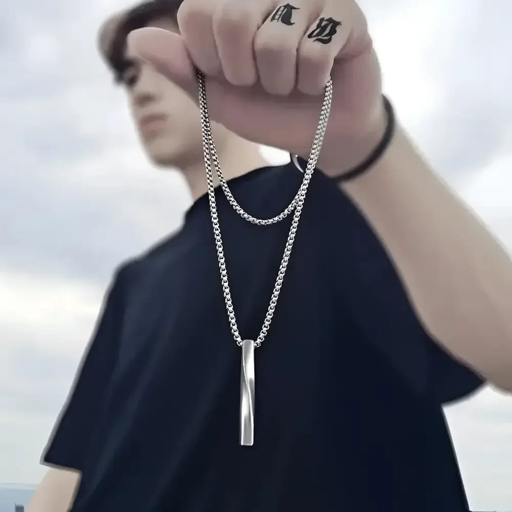 Interlocking Square Triangle Pendant for Men - Modern Geometry Jewelry - Buzzastore