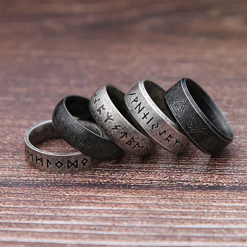 Viking Rune Ring in 316L Stainless Steel for Men and Women - Odin Letter Amulet Jewelry Gift - Buzzastore