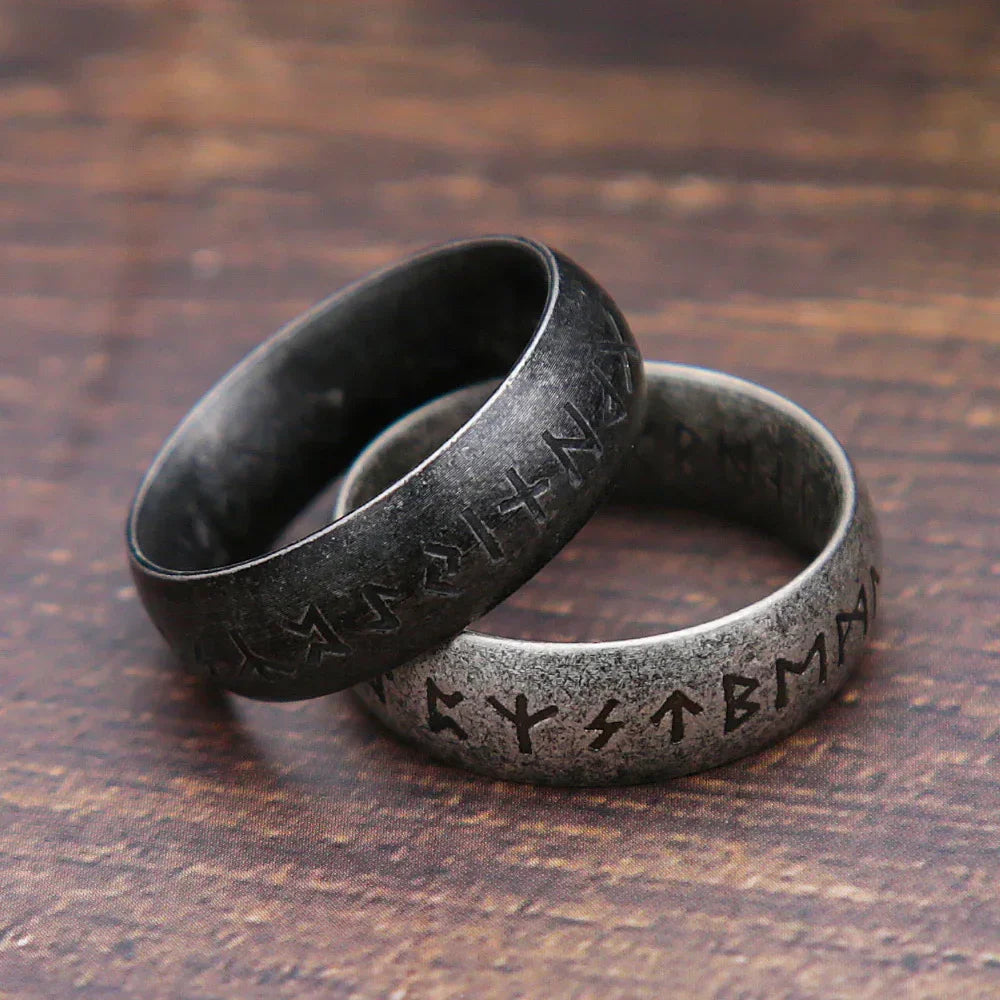 Viking Rune Ring in 316L Stainless Steel for Men and Women - Odin Letter Amulet Jewelry Gift - Buzzastore