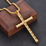 Gold Stainless Steel Cross Pendant Necklace Elegant Religious Jewelry - Buzzastore