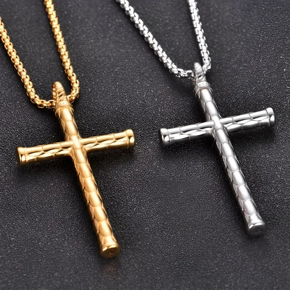 Gold Stainless Steel Cross Pendant Necklace Elegant Religious Jewelry - Buzzastore