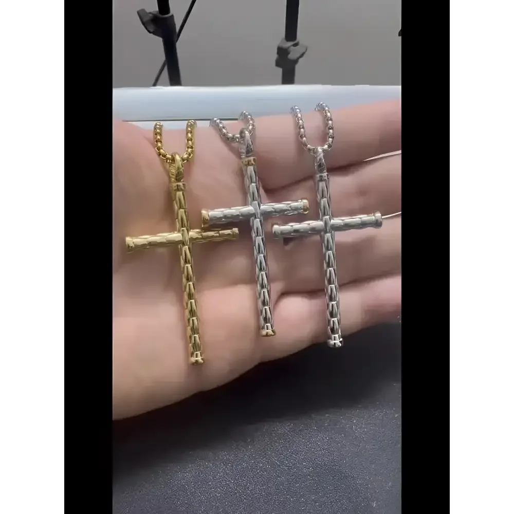 Gold Stainless Steel Cross Pendant Necklace Elegant Religious Jewelry - Buzzastore