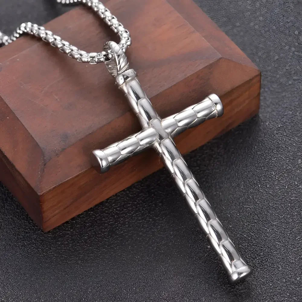 Gold Stainless Steel Cross Pendant Necklace Elegant Religious Jewelry - Buzzastore