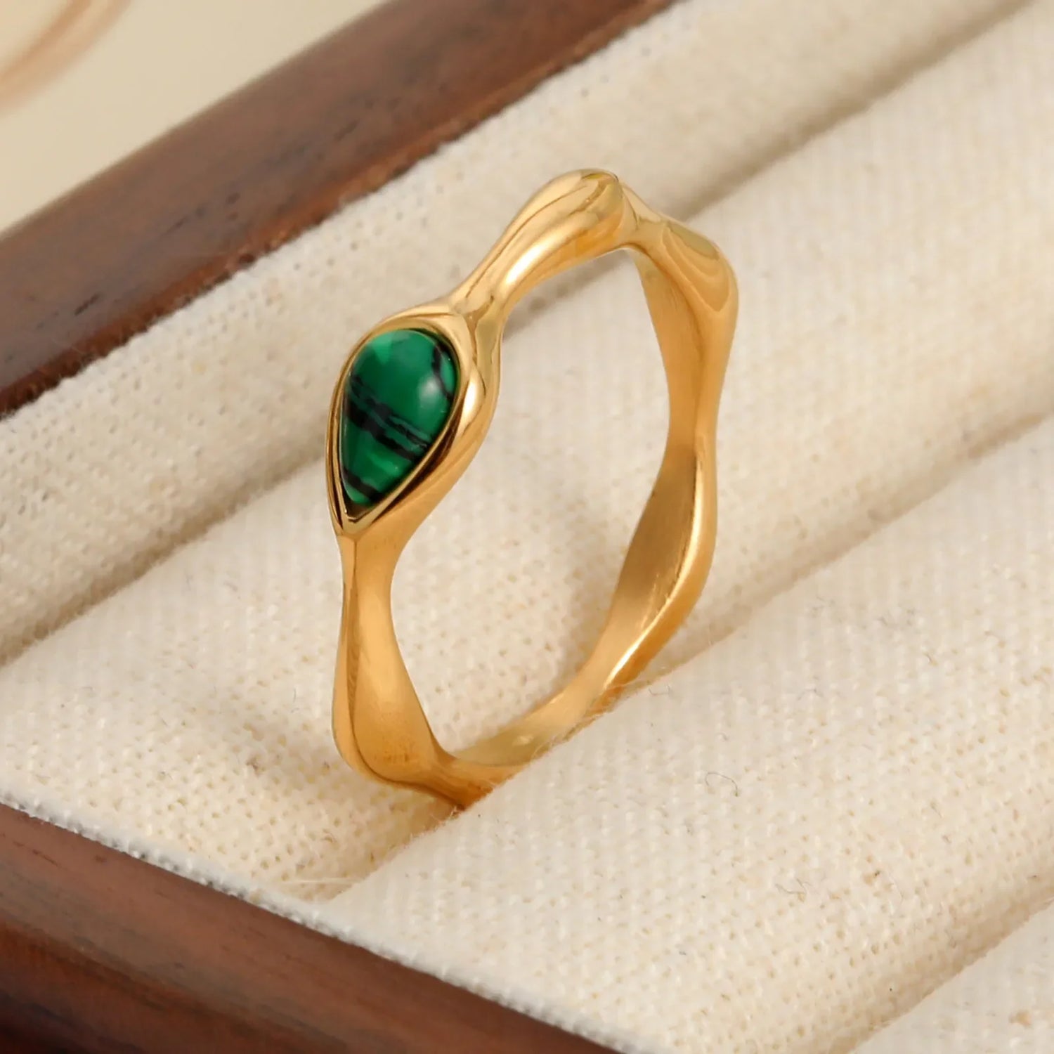 Geometric Vintage Ring for Women Gold Color Nature Stone Waterproof Jewelry Gift for Parties Birthdays - Buzzastore