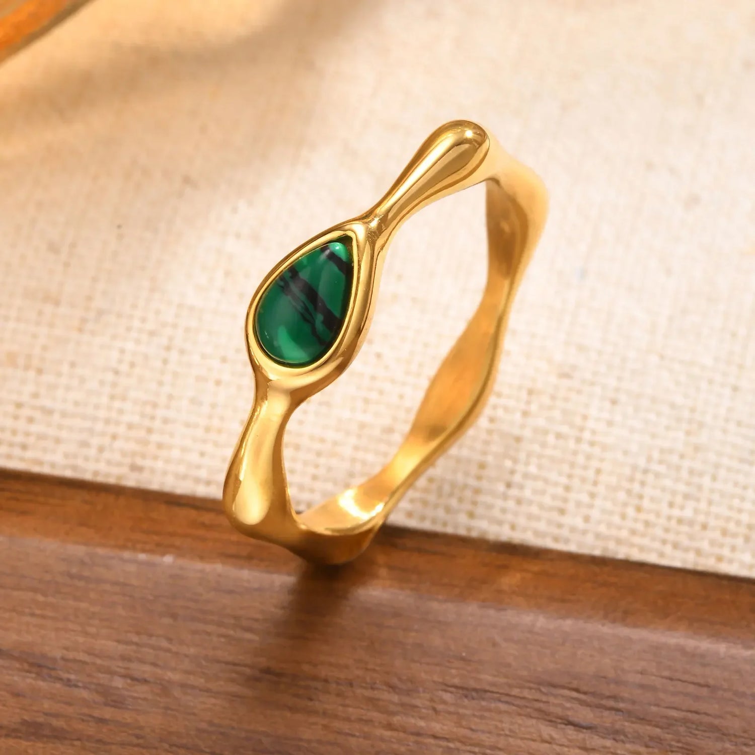 Geometric Vintage Ring for Women Gold Color Nature Stone Waterproof Jewelry Gift for Parties Birthdays - Buzzastore