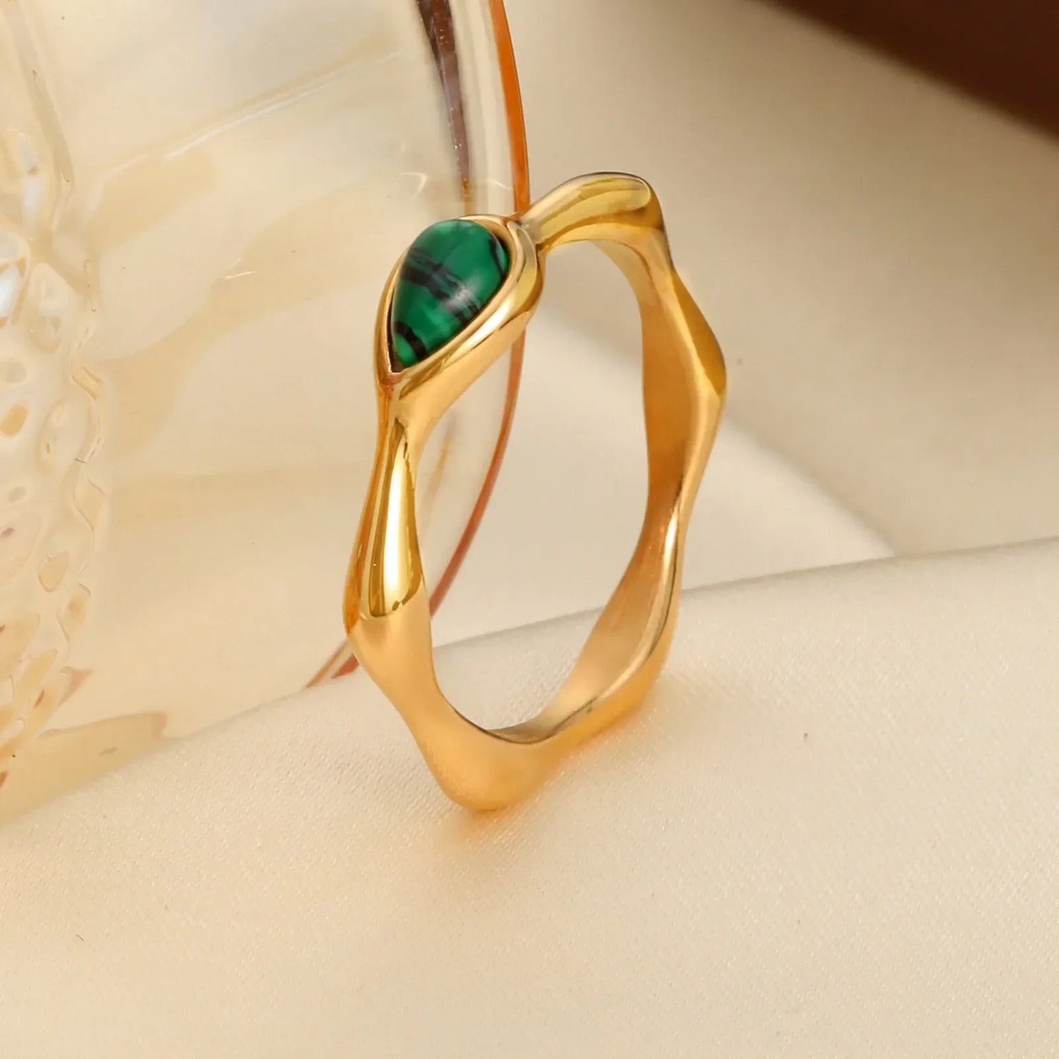 Geometric Vintage Ring for Women Gold Color Nature Stone Waterproof Jewelry Gift for Parties Birthdays - Buzzastore
