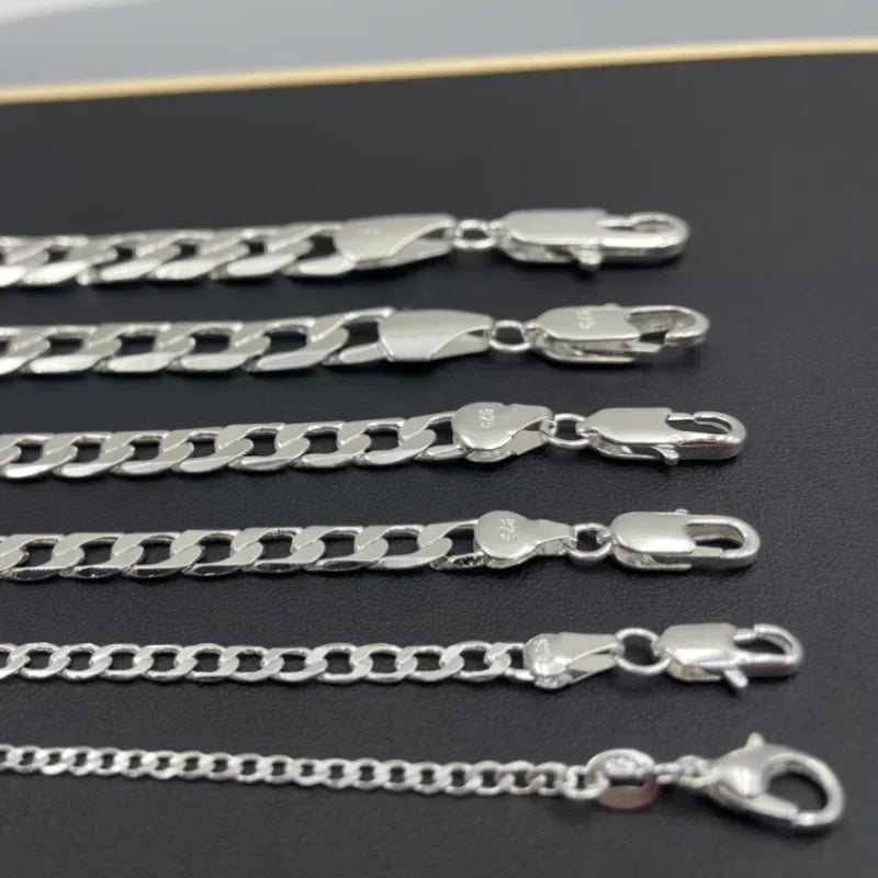 Mens 925 Sterling Silver Face Chain Necklace Available in 2-12MM Widths 40-75cm Lengths Lobster Clasp Perfect for Engagement Gifts - Buzzastore