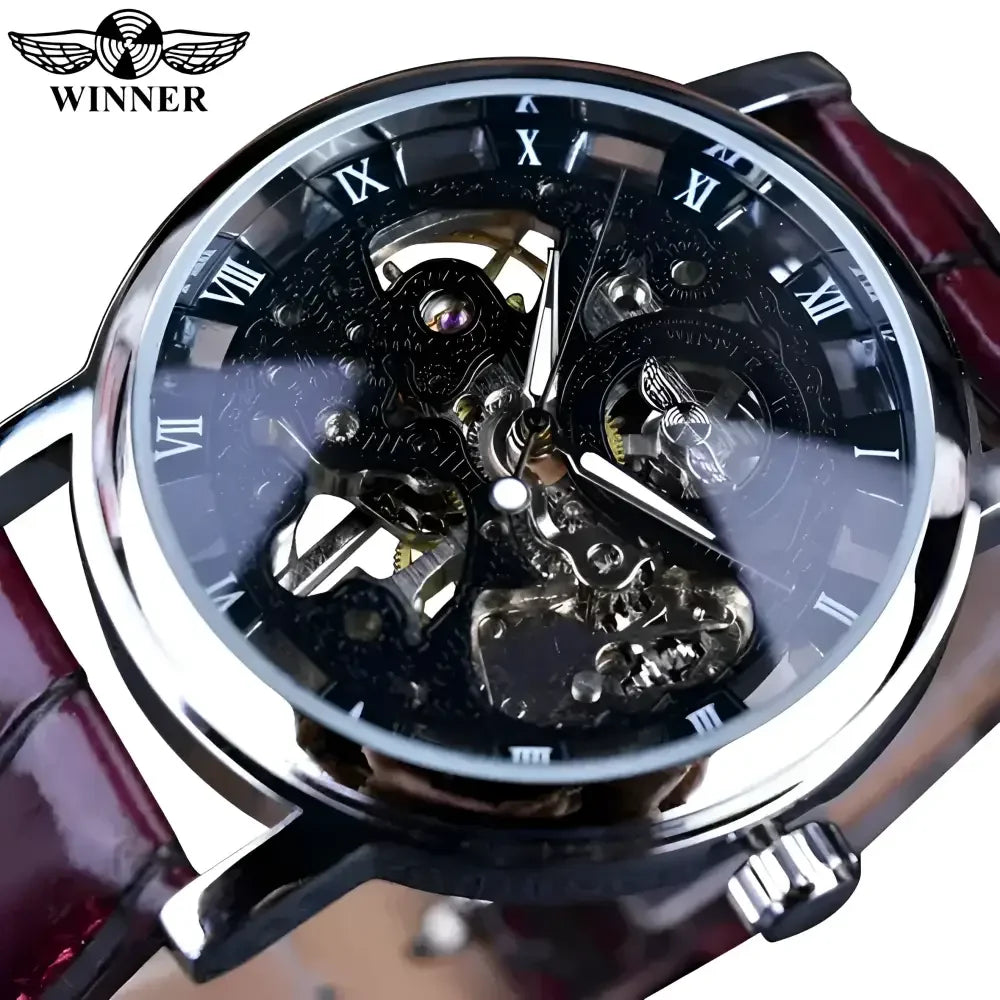 T-Winner Mechanical Wristwatch with Brown Leather Strap - Elegant Timepiece for Men - Buzzastore