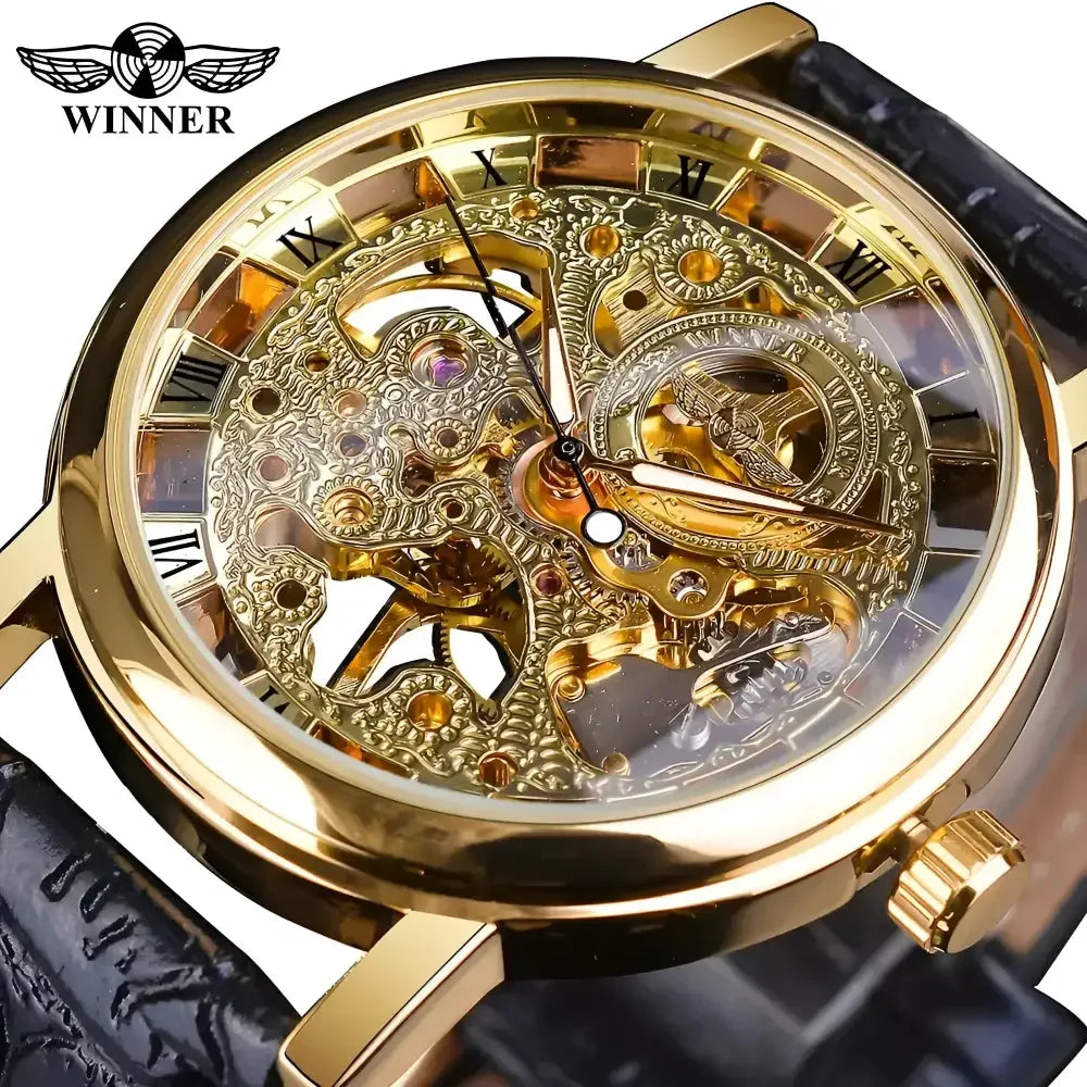 T-Winner Mechanical Wristwatch with Brown Leather Strap - Elegant Timepiece for Men - Buzzastore