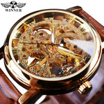 T-Winner Mechanical Wristwatch with Brown Leather Strap - Elegant Timepiece for Men - Buzzastore