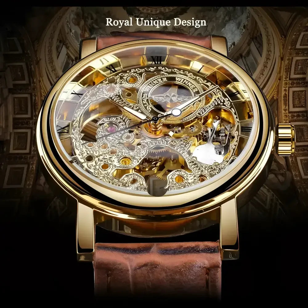 T-Winner Mechanical Wristwatch with Brown Leather Strap - Elegant Timepiece for Men - Buzzastore