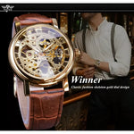 T-Winner Mechanical Wristwatch with Brown Leather Strap - Elegant Timepiece for Men - Buzzastore