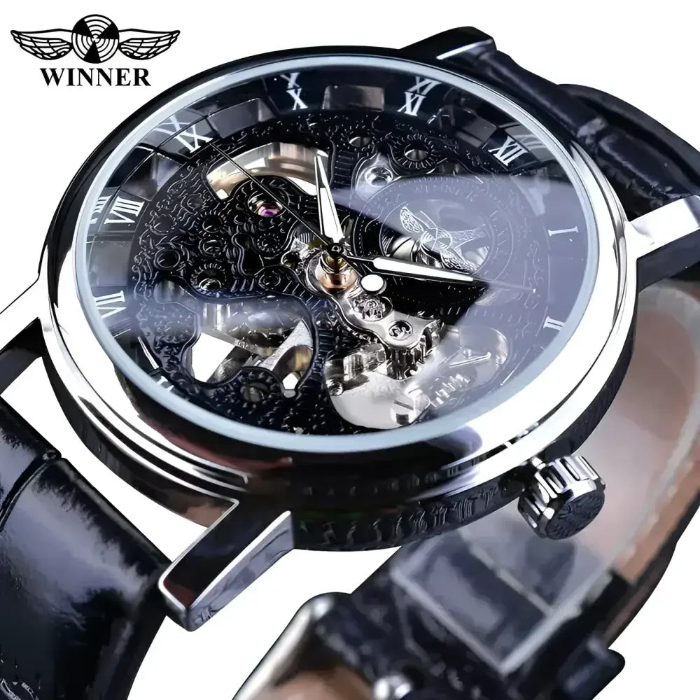 T-Winner Mechanical Wristwatch with Brown Leather Strap - Elegant Timepiece for Men - Buzzastore