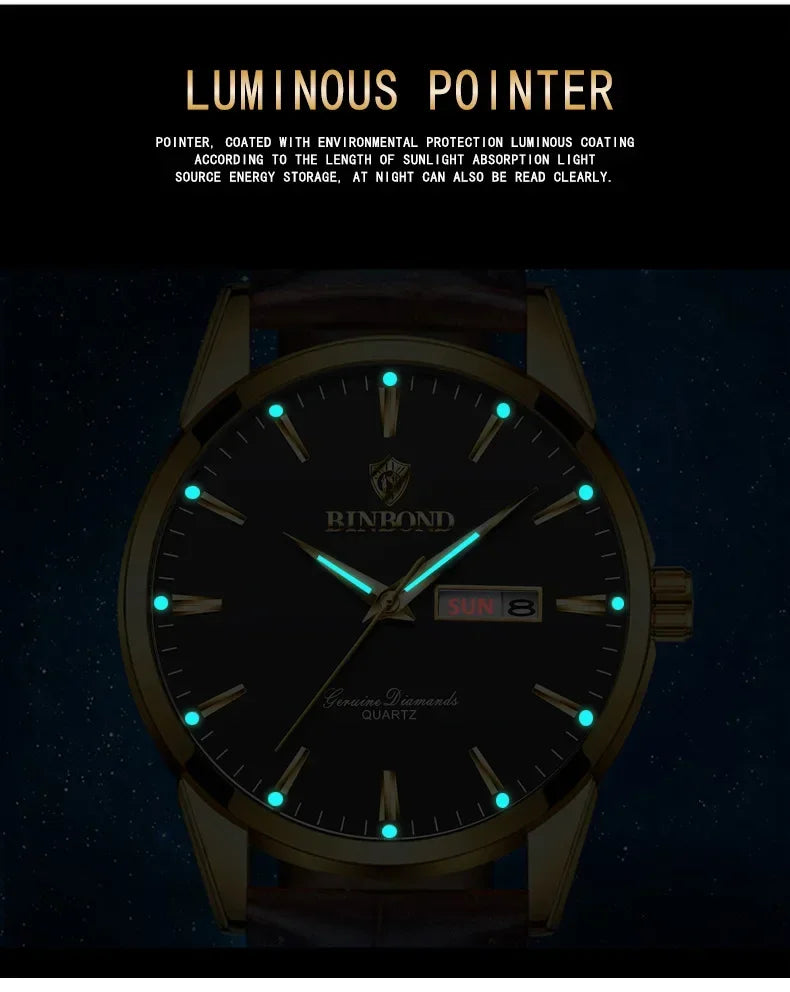 Luxury Waterproof Couples Watch for Men and Women - Quartz Calendar Timepiece with Leather Strap - Buzzastore