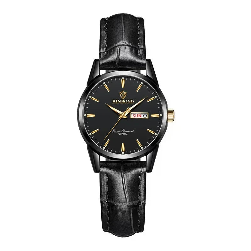 Luxury Waterproof Couples Watch for Men and Women - Quartz Calendar Timepiece with Leather Strap - Buzzastore