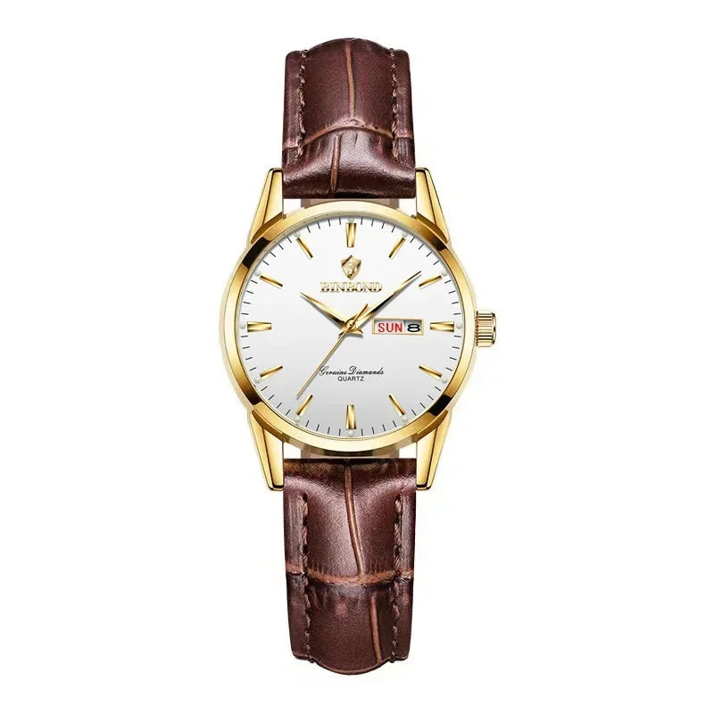 Luxury Waterproof Couples Watch for Men and Women - Quartz Calendar Timepiece with Leather Strap - Buzzastore