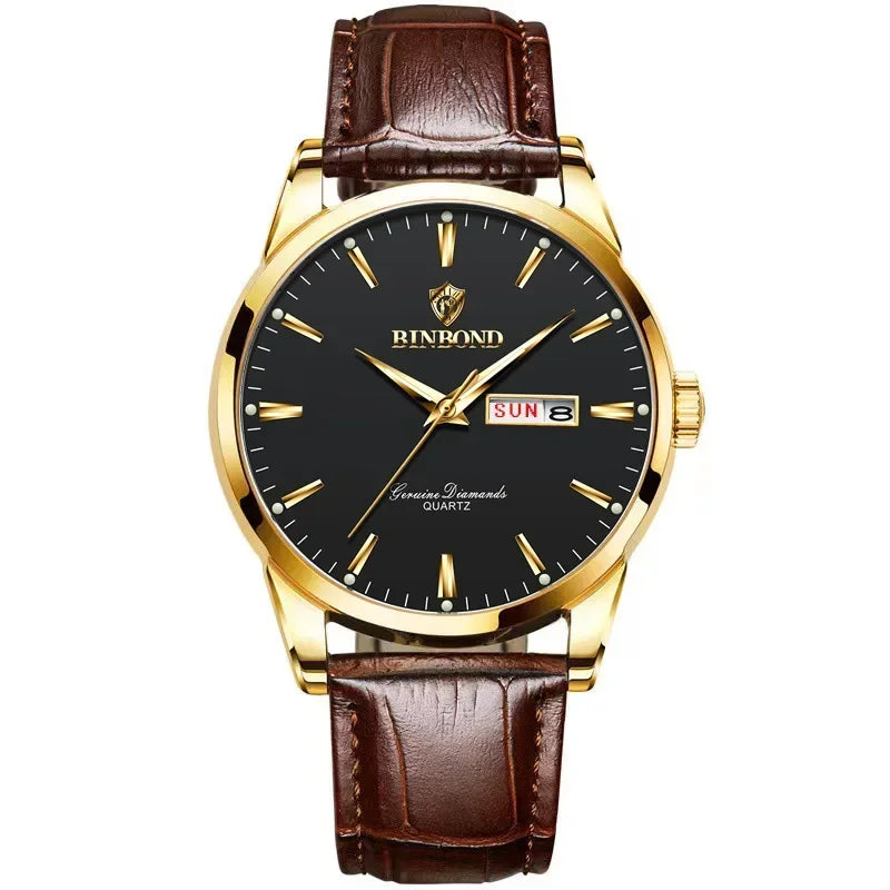 Luxury Waterproof Couples Watch for Men and Women - Quartz Calendar Timepiece with Leather Strap - Buzzastore