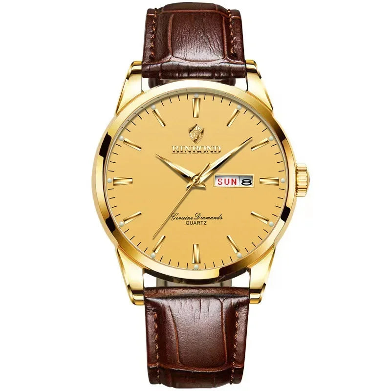 Luxury Waterproof Couples Watch for Men and Women - Quartz Calendar Timepiece with Leather Strap - Buzzastore