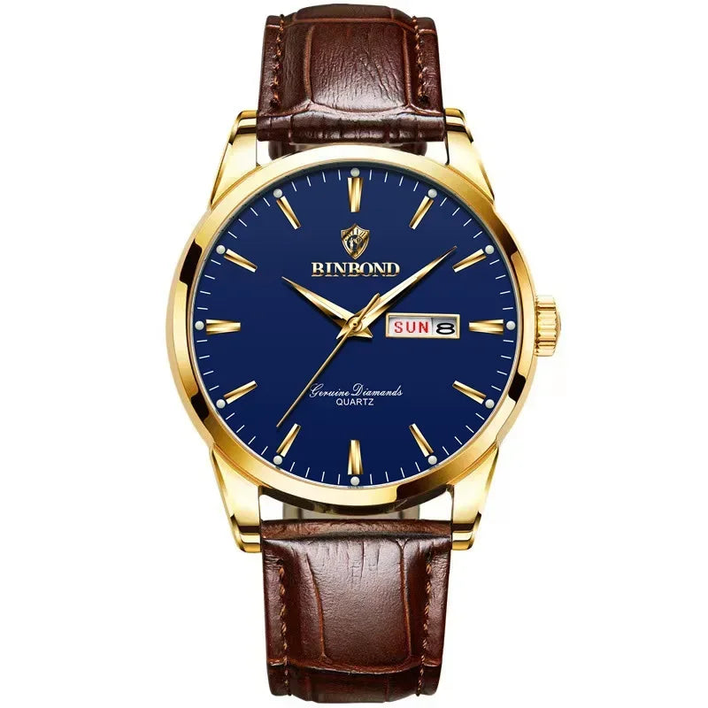 Luxury Waterproof Couples Watch for Men and Women - Quartz Calendar Timepiece with Leather Strap - Buzzastore