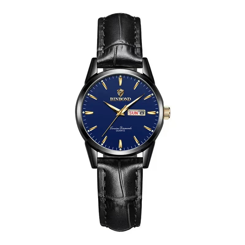 Luxury Waterproof Couples Watch for Men and Women - Quartz Calendar Timepiece with Leather Strap - Buzzastore
